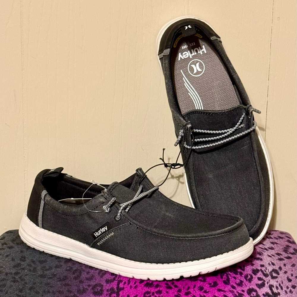 Hurley Men's Black and White Boat Shoes